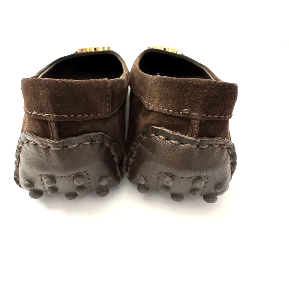 Carolina Herrera 40 Driving Ballet Flats Brown Suede Leather I Love CH Brass - Picture 4 of 13